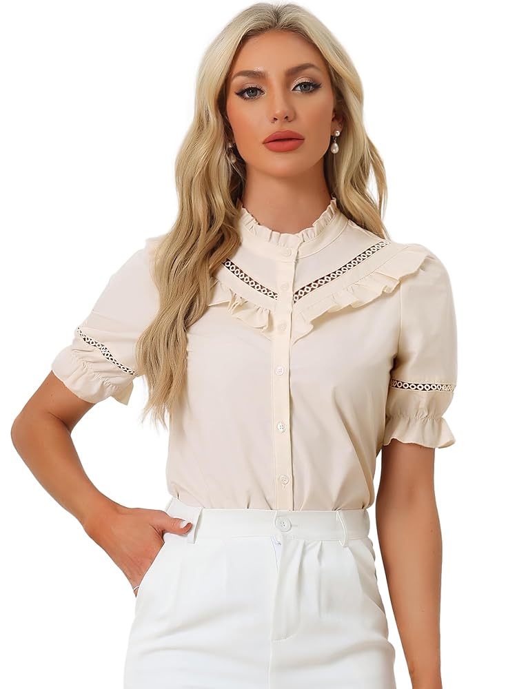 トップス Alma ribbon tops Allegra K Women's Peplum Blouse Top Ruffle Sleeve Bow Tie